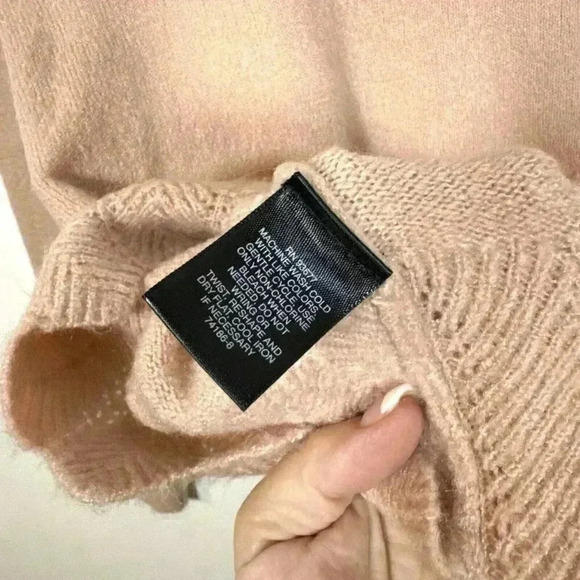 Liz Claiborne Career Sweater Medium Pastel Pink Crochet Mock Neck Scallop Knit - Picture 6 of 8